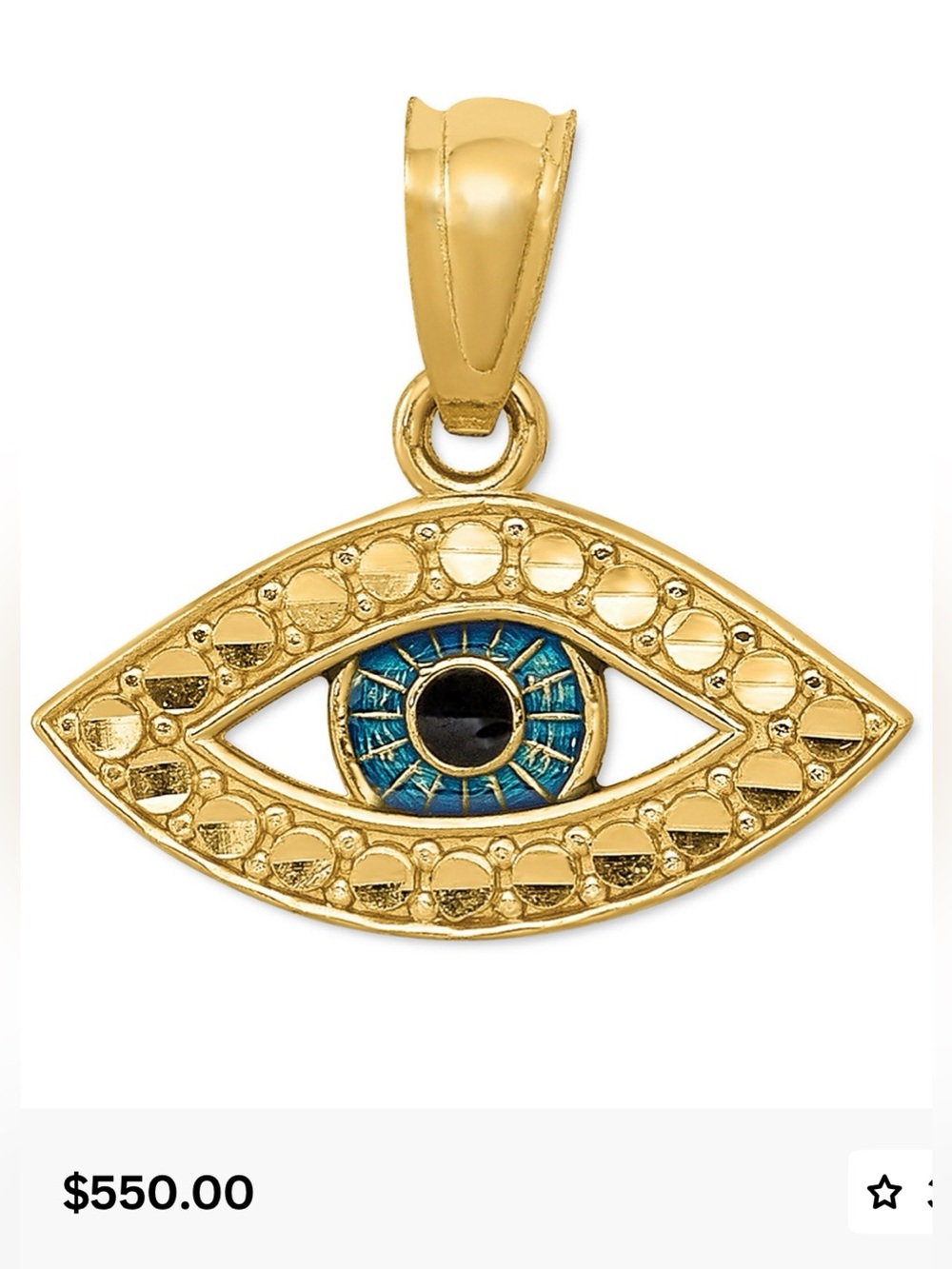 Gold Blue Enamel Evil Eye Pendant Necklace